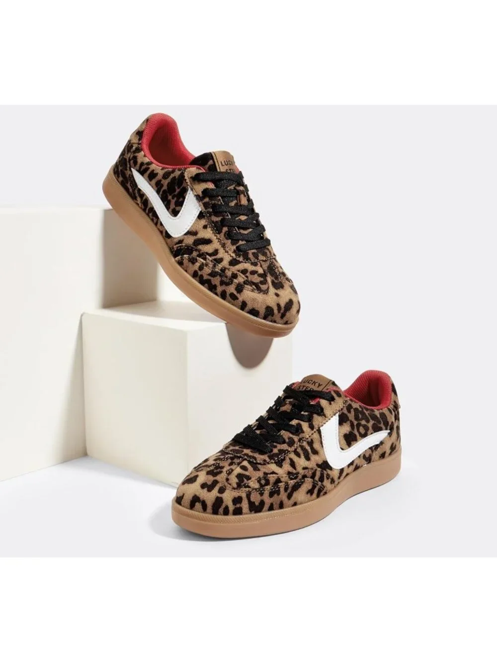 Women's Leopard Classic Fashion Casual Skate No Slip Lace Up Walking Sneakers